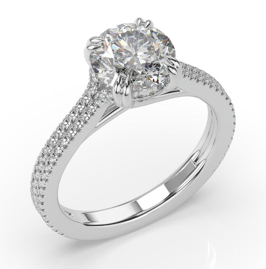 Round Brilliant White Gold Double Pave Hidden Halo Style Engagement Ring