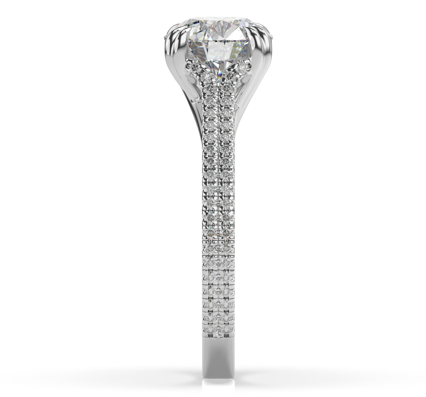 Round Brilliant White Gold Double Pave Hidden Halo Style Engagement Ring