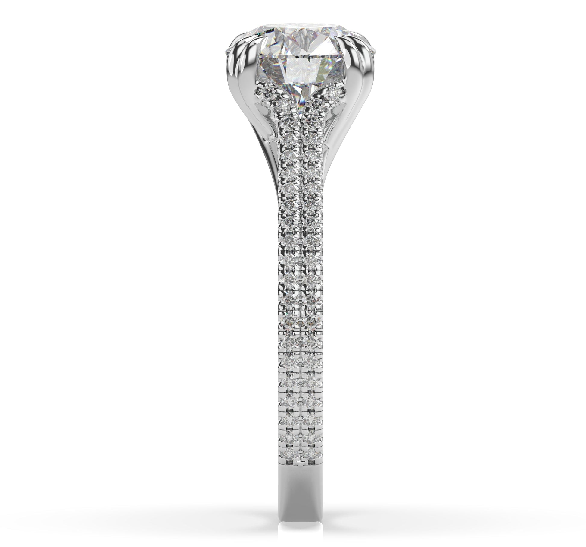 Round Brilliant White Gold Double Pave Hidden Halo Style Engagement Ring