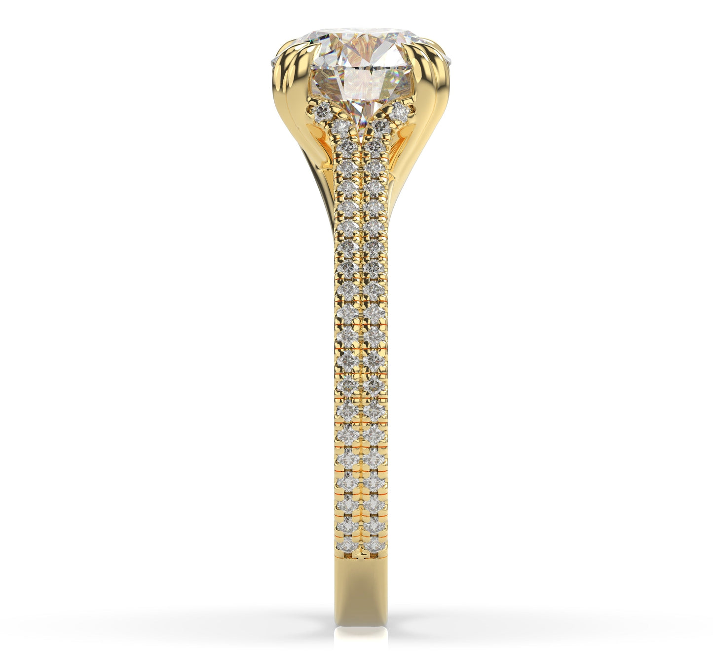 Round Brilliant Yellow Gold Double Pave Hidden Halo Style Engagement Ring