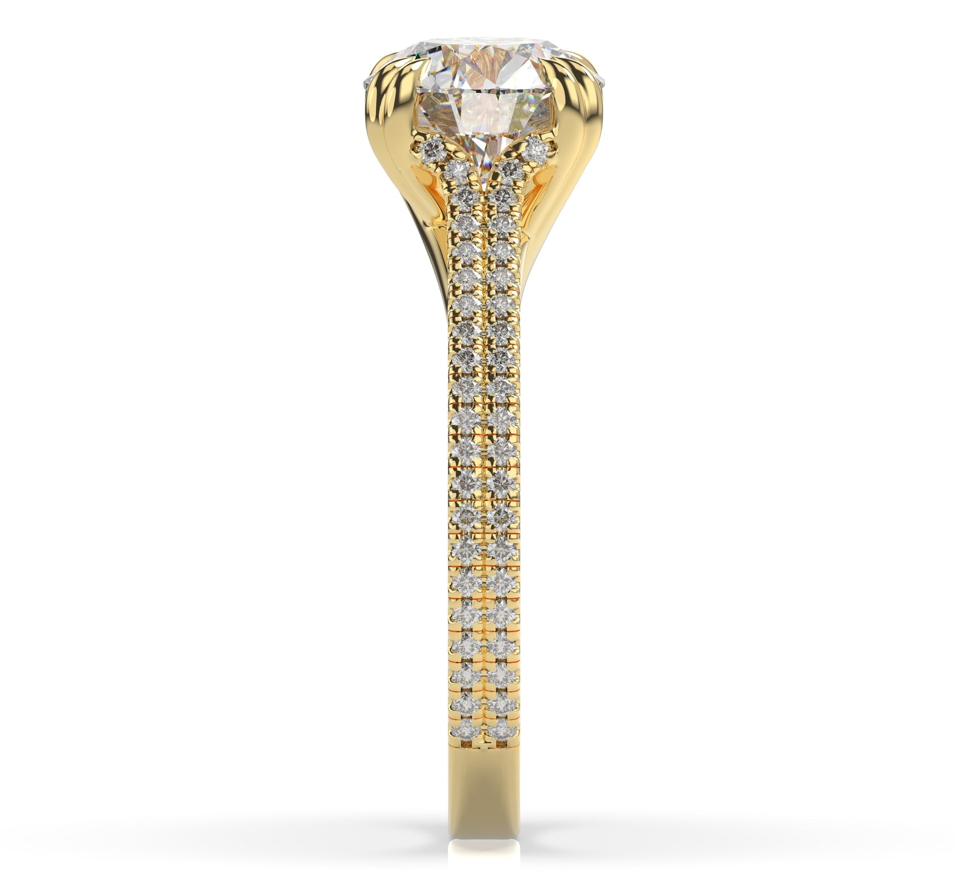 Round Brilliant Yellow Gold Double Pave Hidden Halo Style Engagement Ring