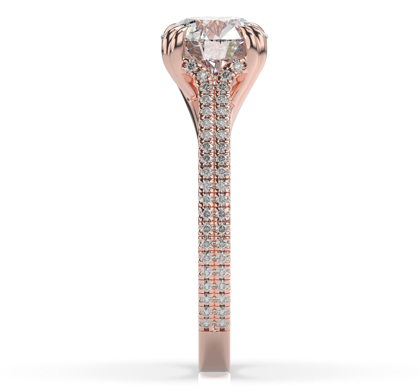 Round Brilliant Rose Gold Double Pave Hidden Halo Style Engagement Ring