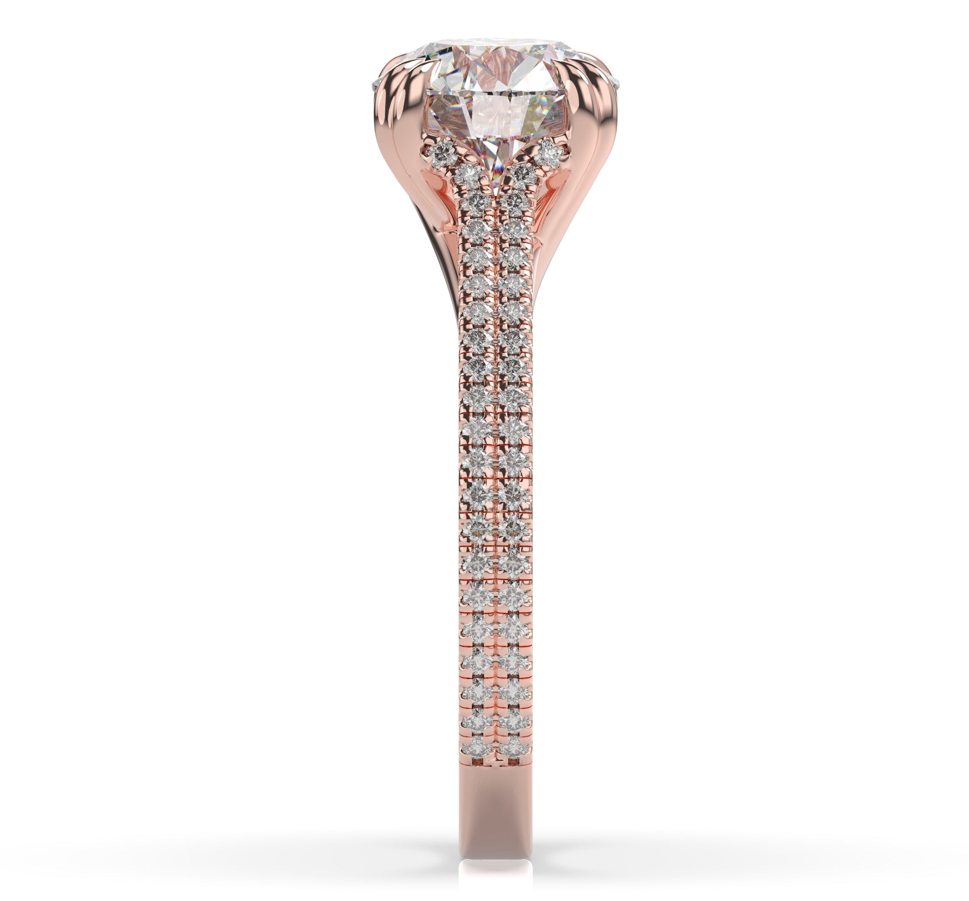 Round Brilliant Rose Gold Double Pave Hidden Halo Style Engagement Ring