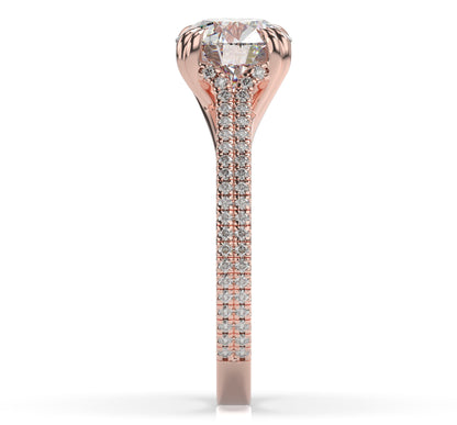 Round Brilliant Rose Gold Double Pave Hidden Halo Style Engagement Ring