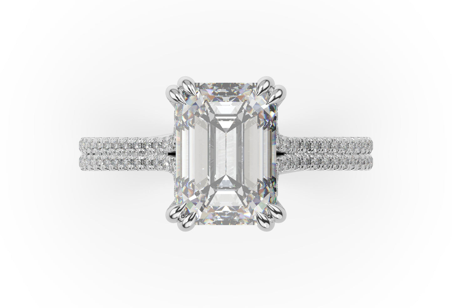 Emerald White Gold Double Pave Hidden Halo Style Engagement Ring 