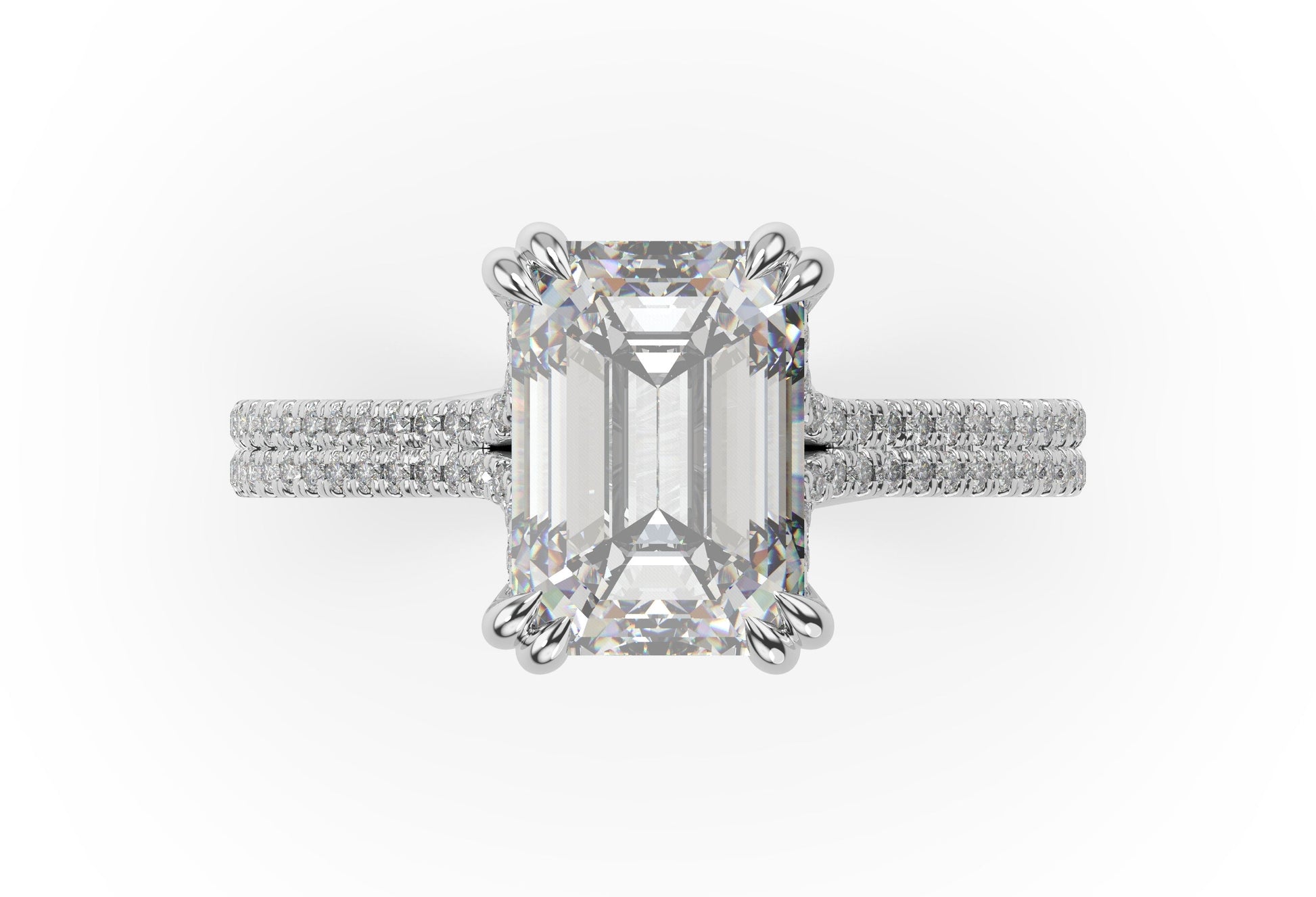 Emerald White Gold Double Pave Hidden Halo Style Engagement Ring 