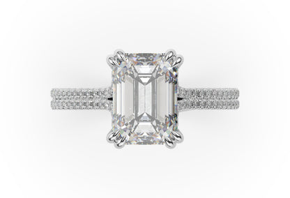 Emerald White Gold Double Pave Hidden Halo Style Engagement Ring 