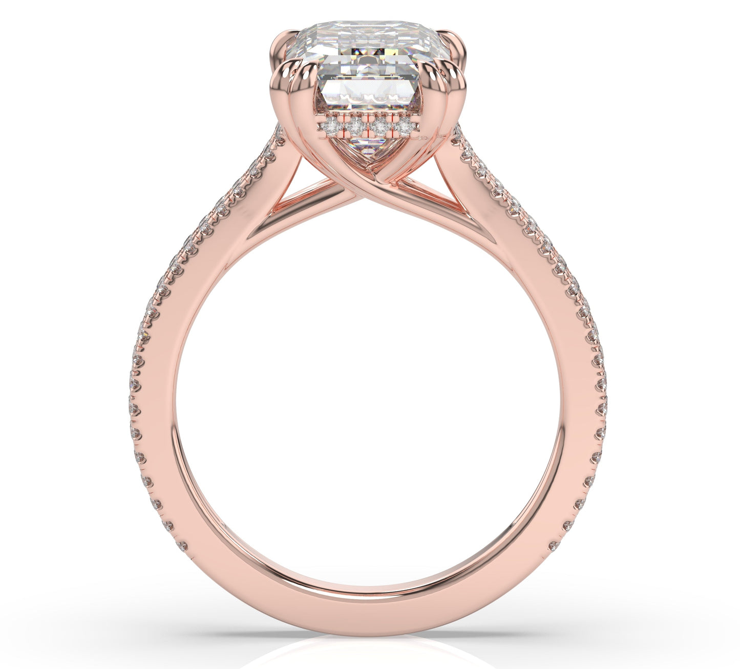 Emerald Rose Gold Double Pave Hidden Halo Style Engagement Ring 