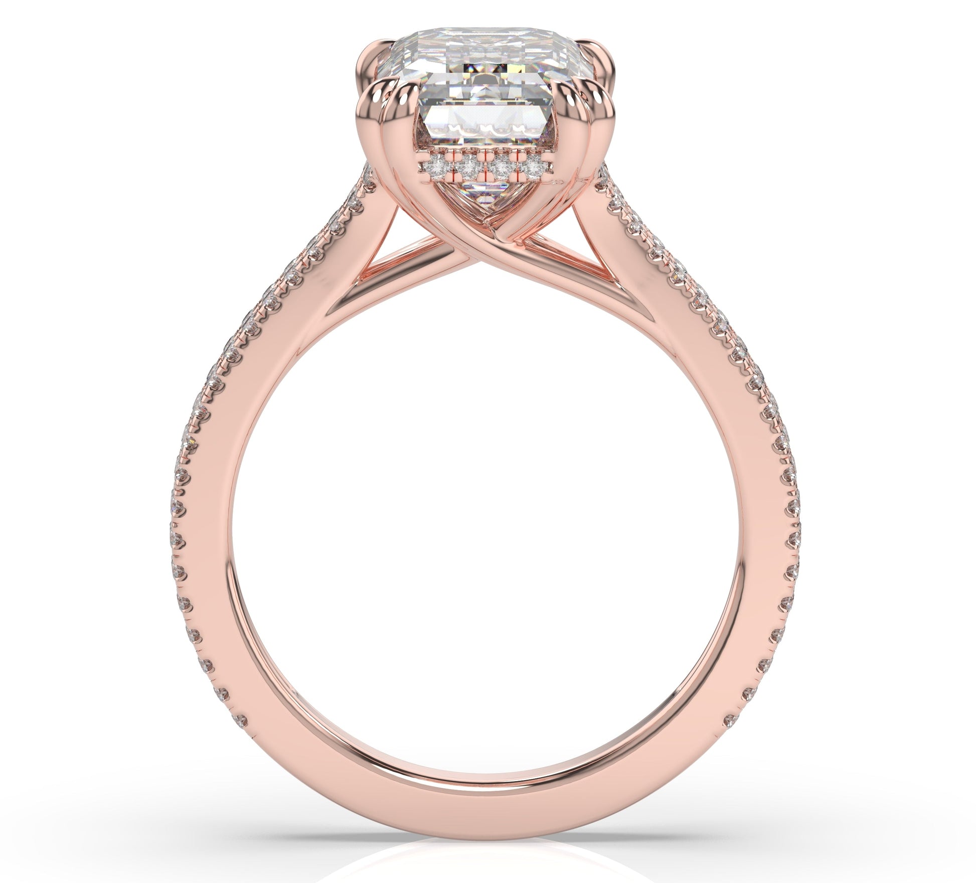 Emerald Rose Gold Double Pave Hidden Halo Style Engagement Ring 