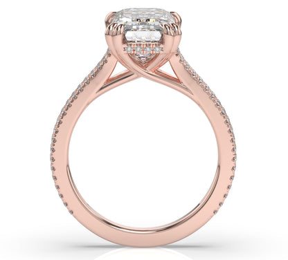 Emerald Rose Gold Double Pave Hidden Halo Style Engagement Ring 