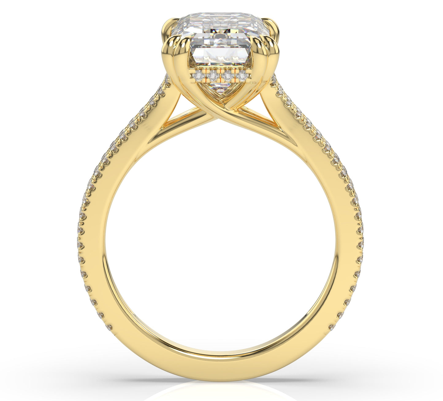 Emerald Yellow Gold Double Pave Hidden Halo Style Engagement Ring 