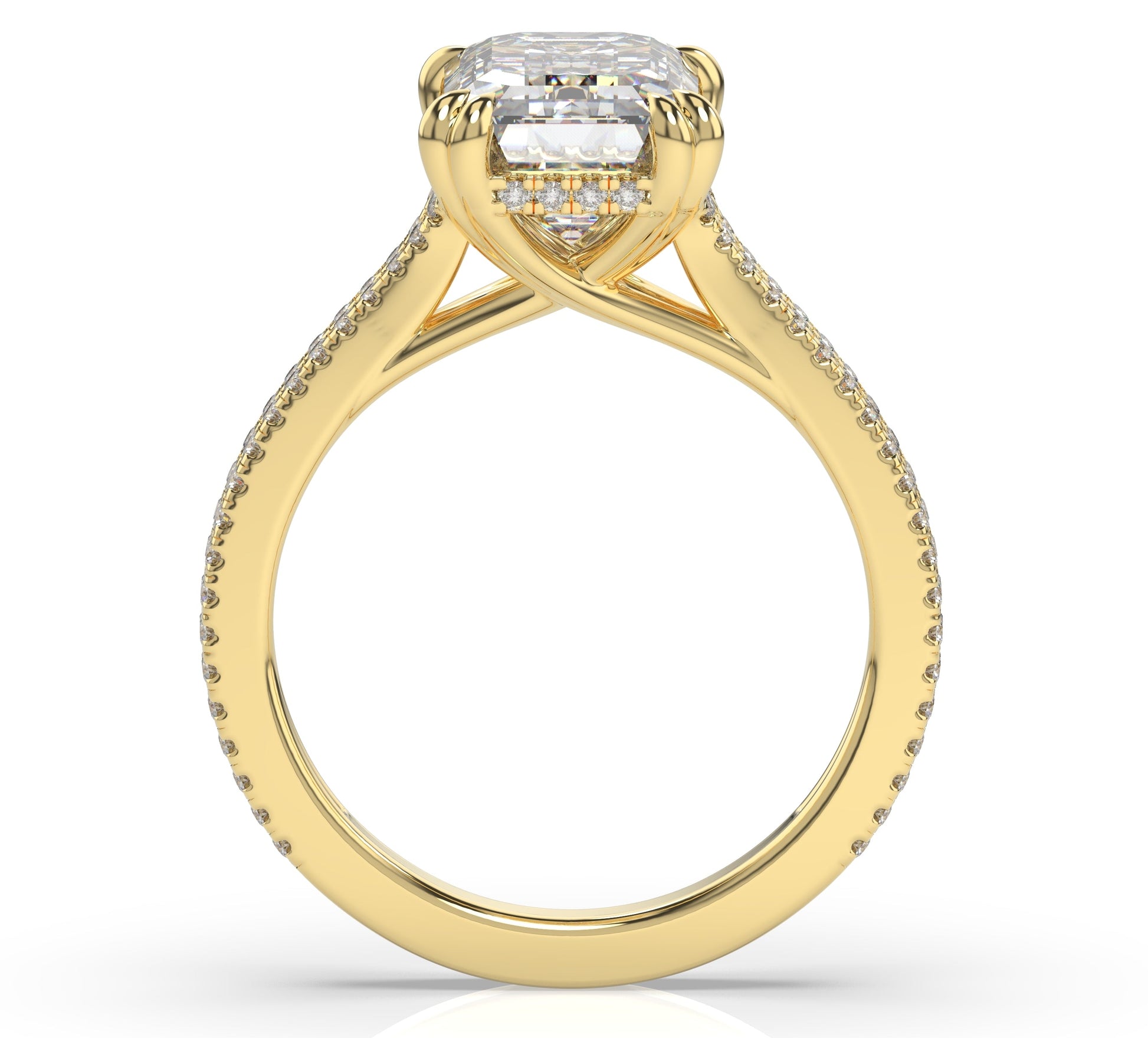 Emerald Yellow Gold Double Pave Hidden Halo Style Engagement Ring 