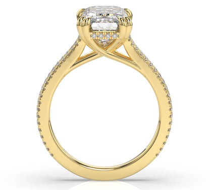 Emerald Yellow Gold Double Pave Hidden Halo Style Engagement Ring 