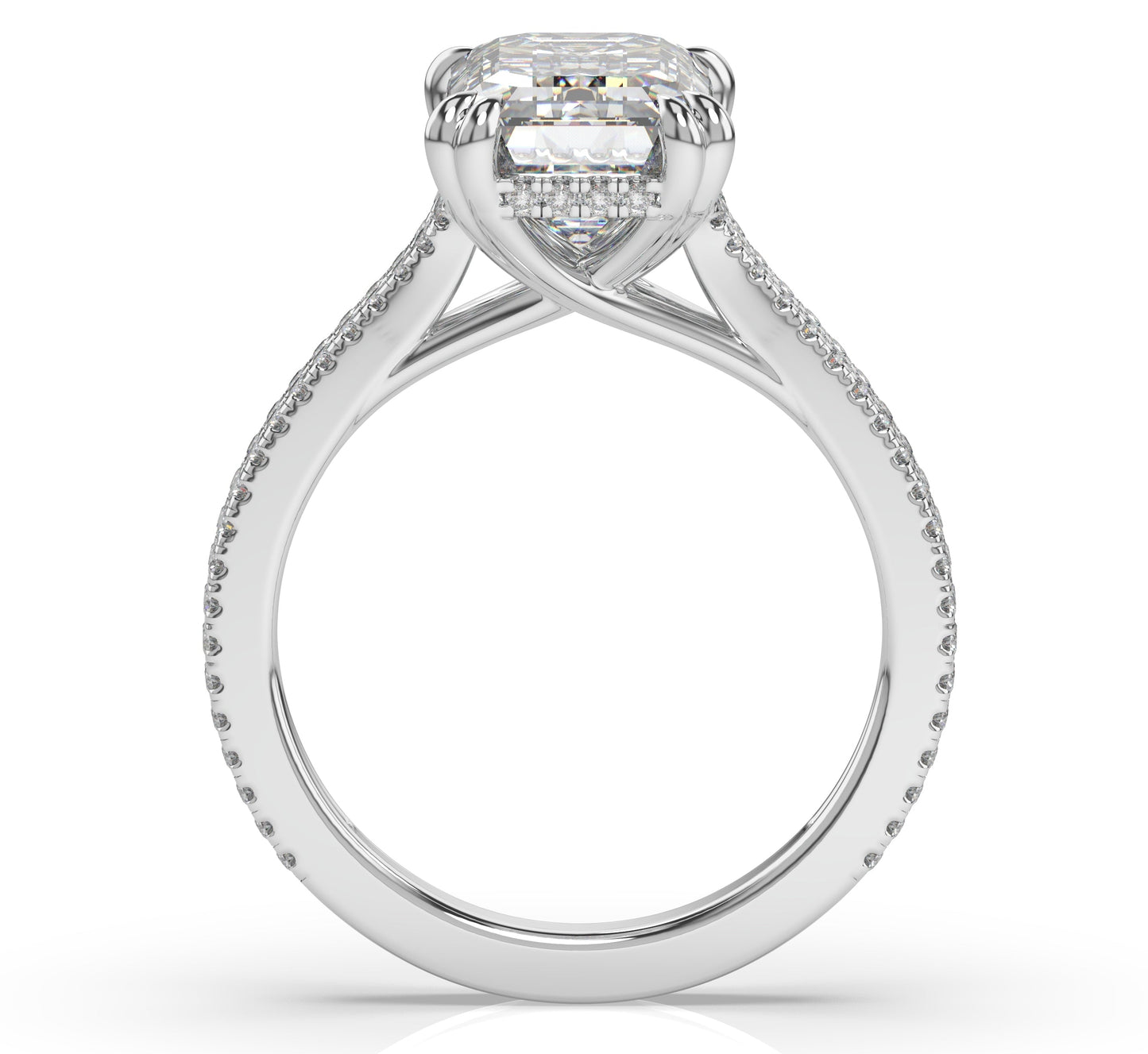 Emerald White Gold Double Pave Hidden Halo Style Engagement Ring 