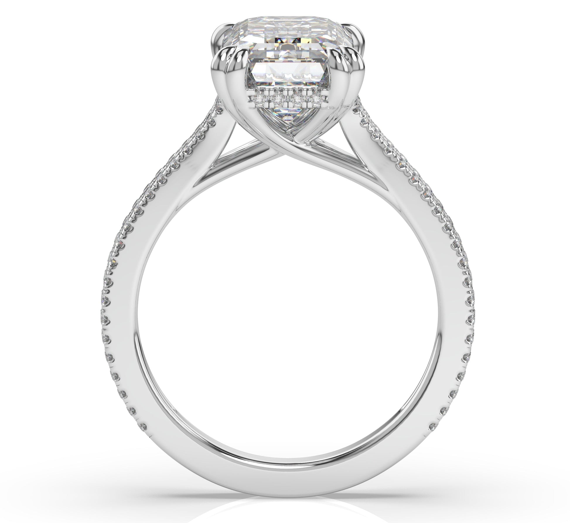 Emerald White Gold Double Pave Hidden Halo Style Engagement Ring 