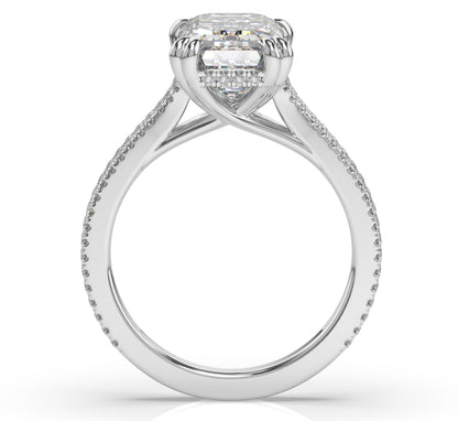 Emerald White Gold Double Pave Hidden Halo Style Engagement Ring 