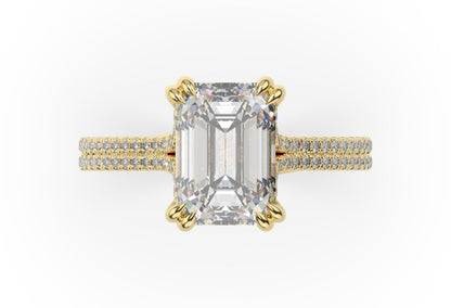Emerald Yellow Gold Double Pave Hidden Halo Style Engagement Ring 