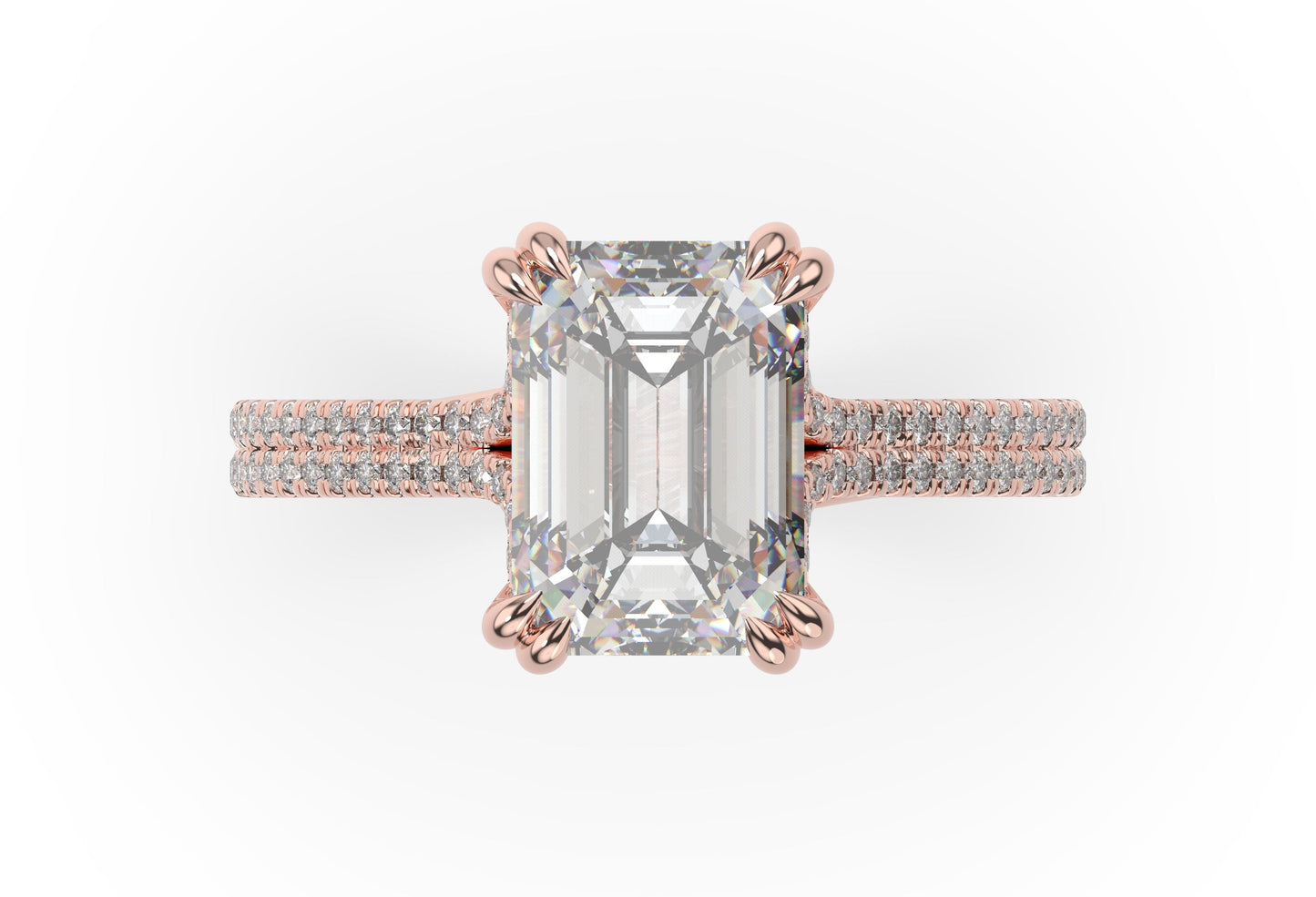 Emerald Rose Gold Double Pave Hidden Halo Style Engagement Ring 
