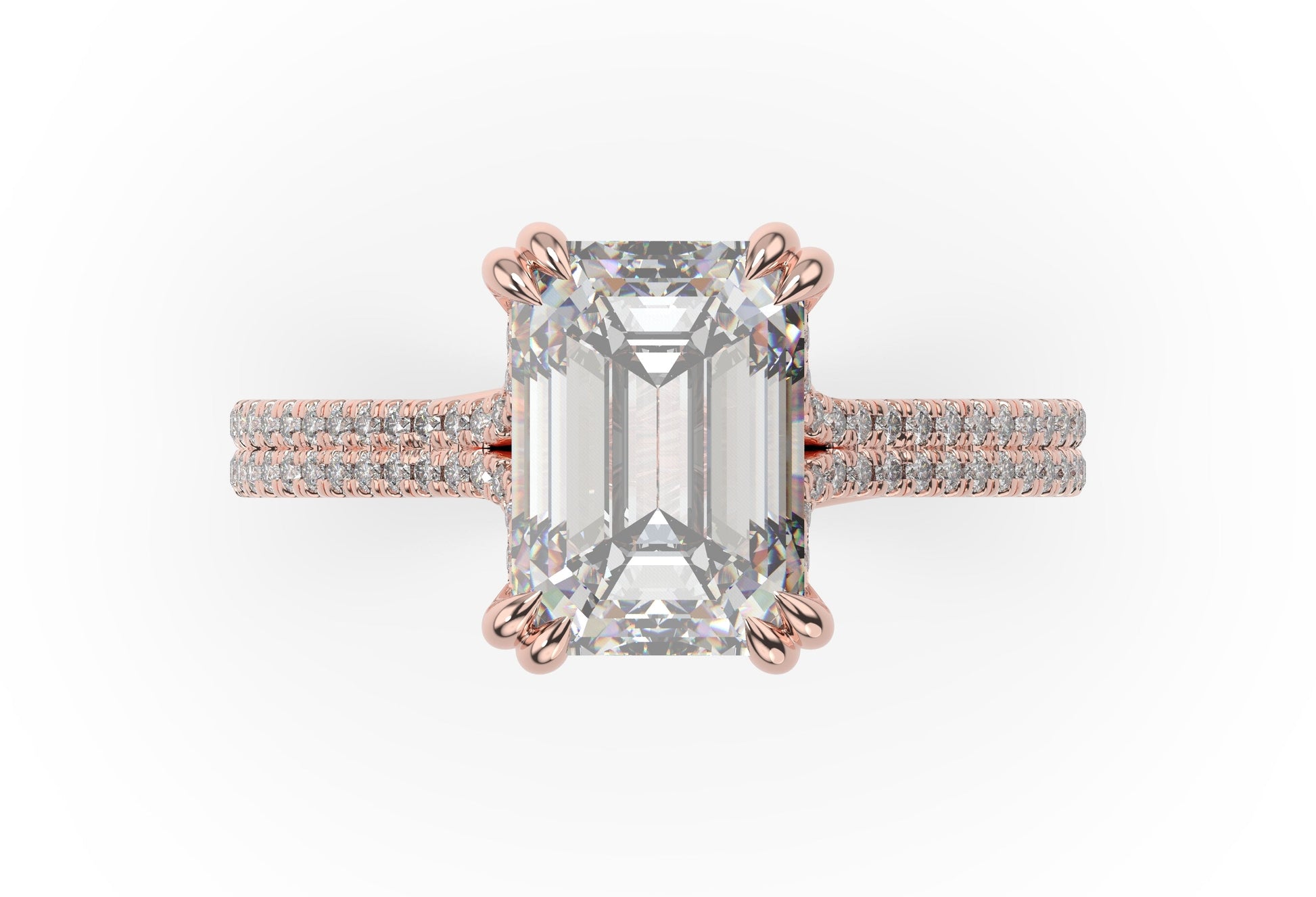 Emerald Rose Gold Double Pave Hidden Halo Style Engagement Ring 