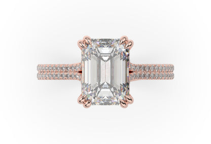 Emerald Rose Gold Double Pave Hidden Halo Style Engagement Ring 
