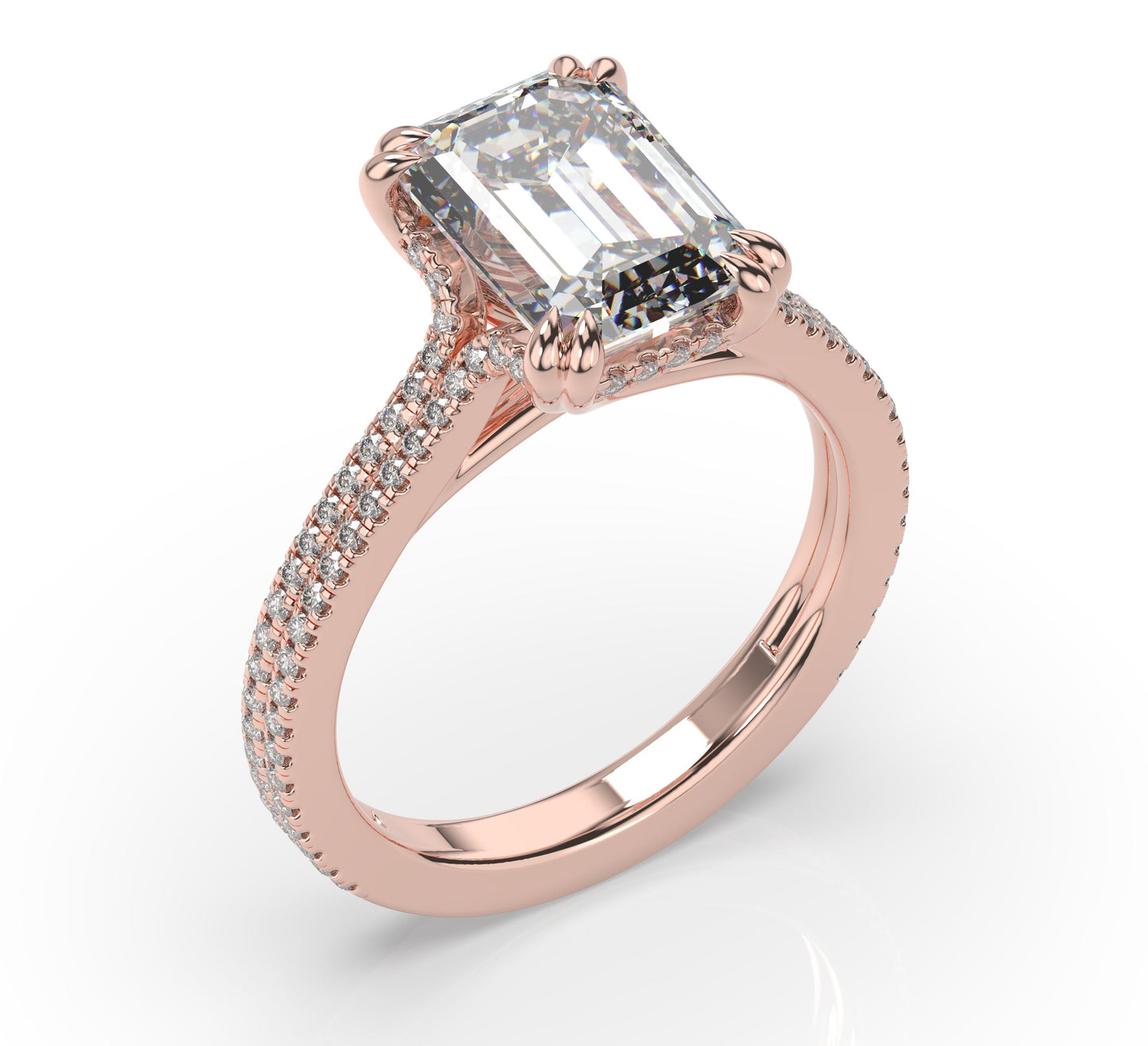 Emerald Rose Gold Double Pave Hidden Halo Style Engagement Ring 