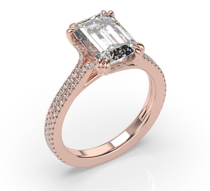 Emerald Rose Gold Double Pave Hidden Halo Style Engagement Ring 