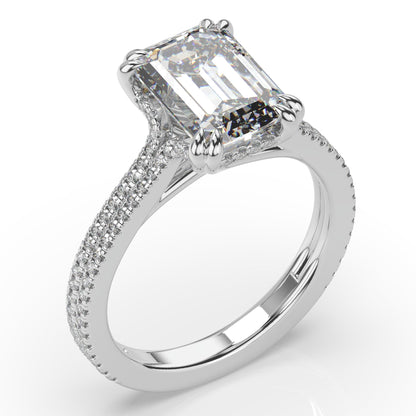 Emerald White Gold Double Pave Hidden Halo Style Engagement Ring 