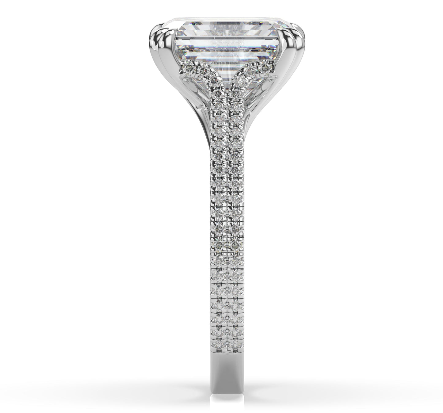Emerald White Gold Double Pave Hidden Halo Style Engagement Ring 