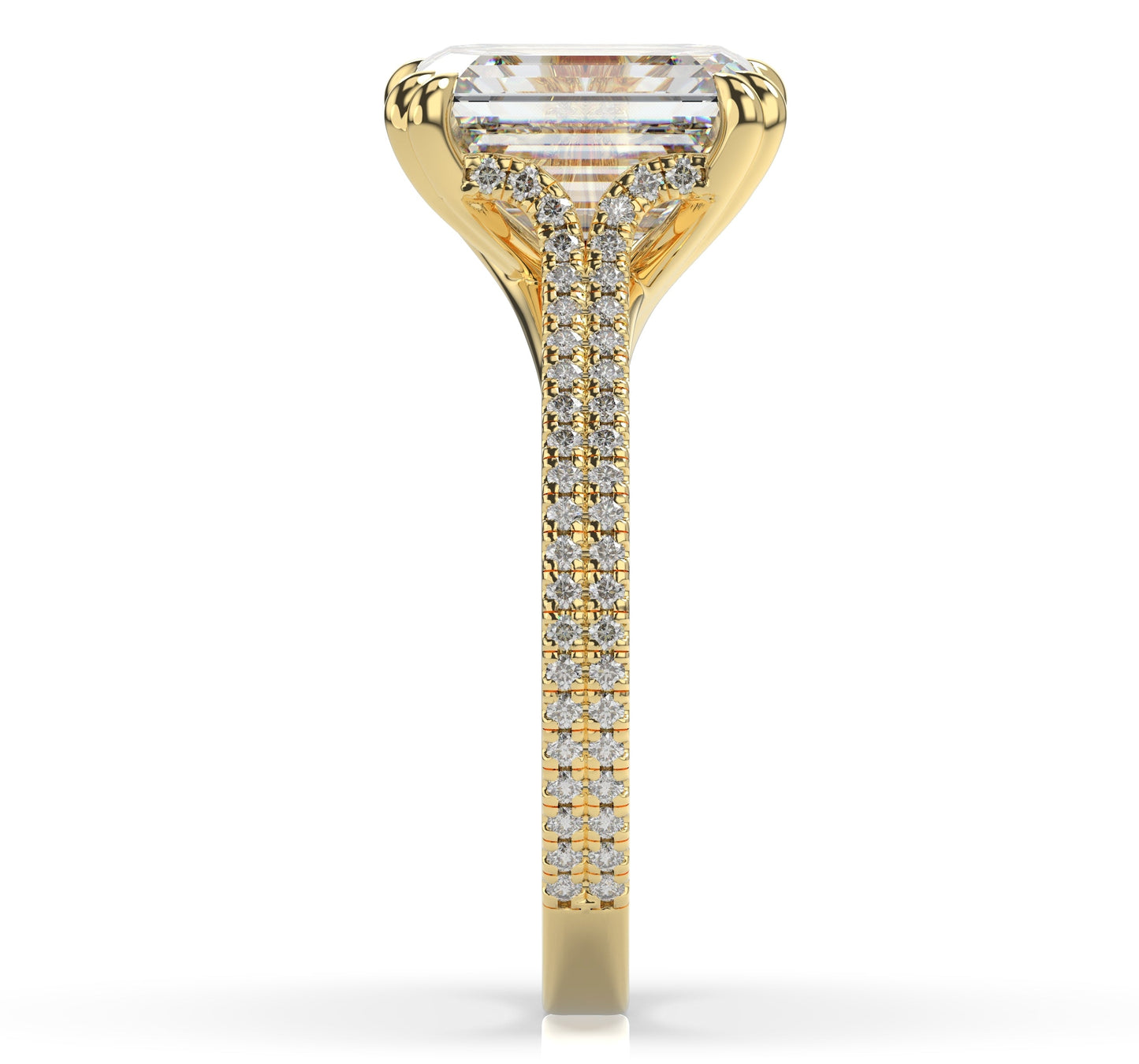 Emerald Yellow Gold Double Pave Hidden Halo Style Engagement Ring 