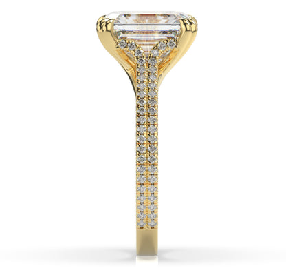 Emerald Yellow Gold Double Pave Hidden Halo Style Engagement Ring 