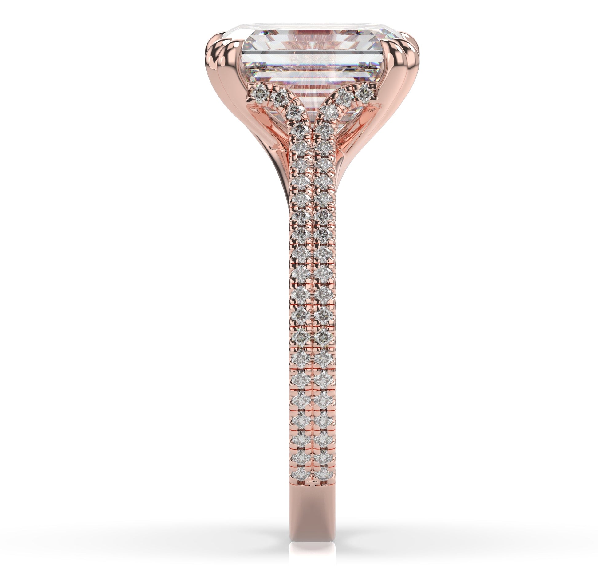 Emerald Rose Gold Double Pave Hidden Halo Style Engagement Ring 