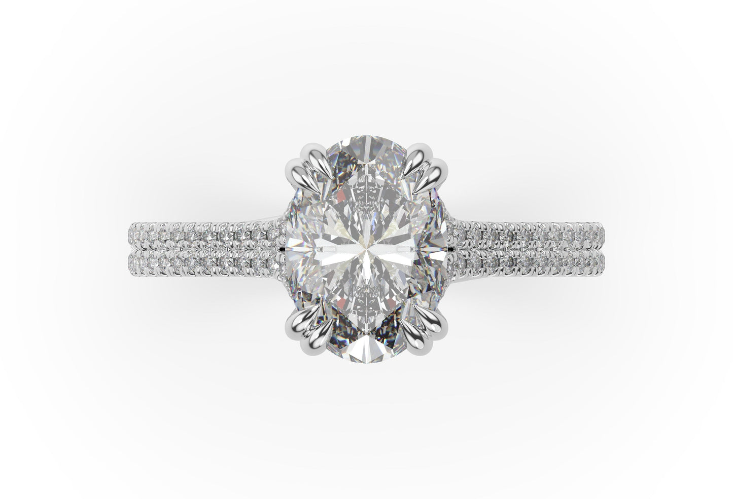 Oval White Gold Double Pave Hidden Halo Style Engagement Ring 
