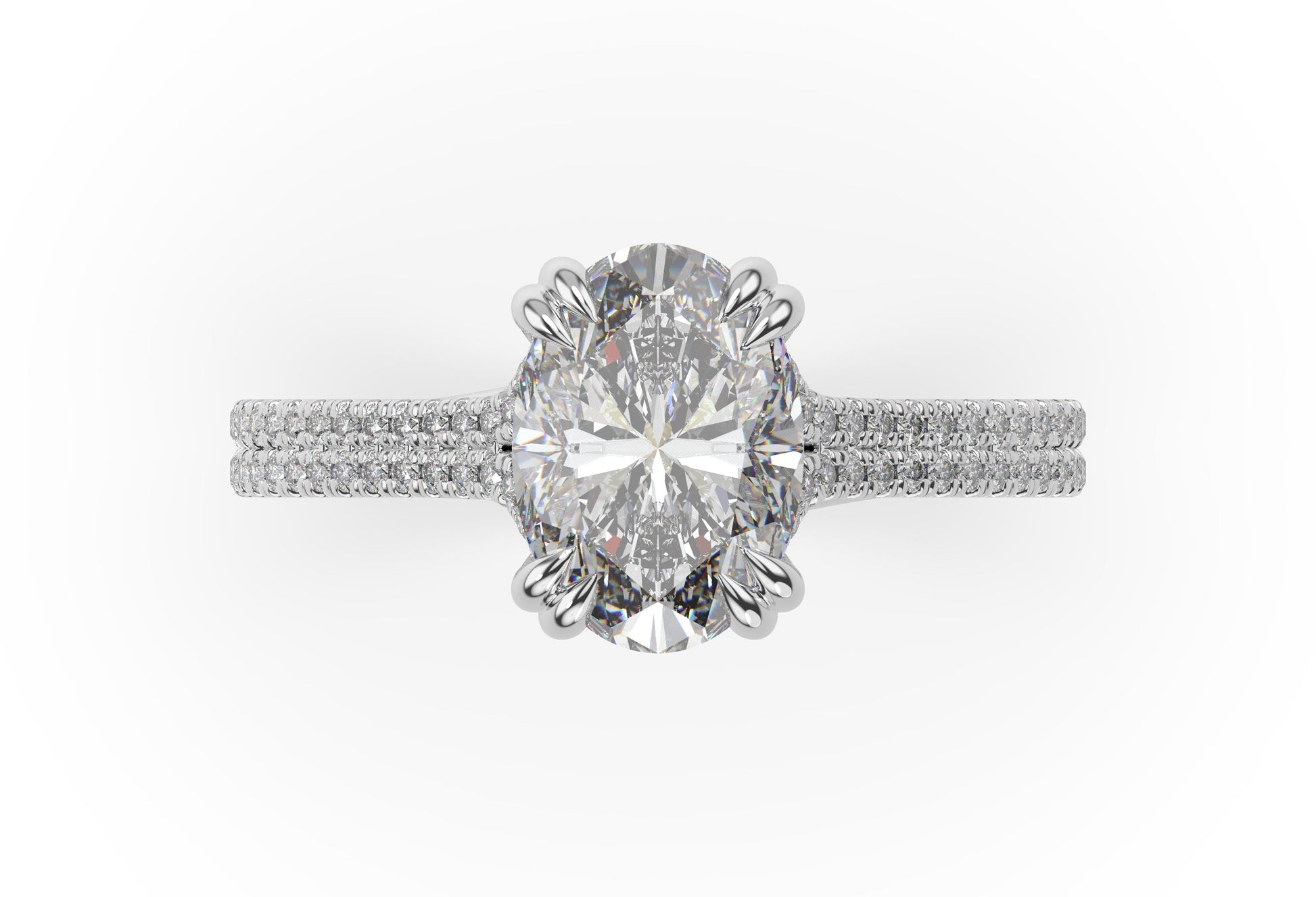 Oval White Gold Double Pave Hidden Halo Style Engagement Ring 