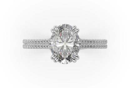 Oval White Gold Double Pave Hidden Halo Style Engagement Ring 