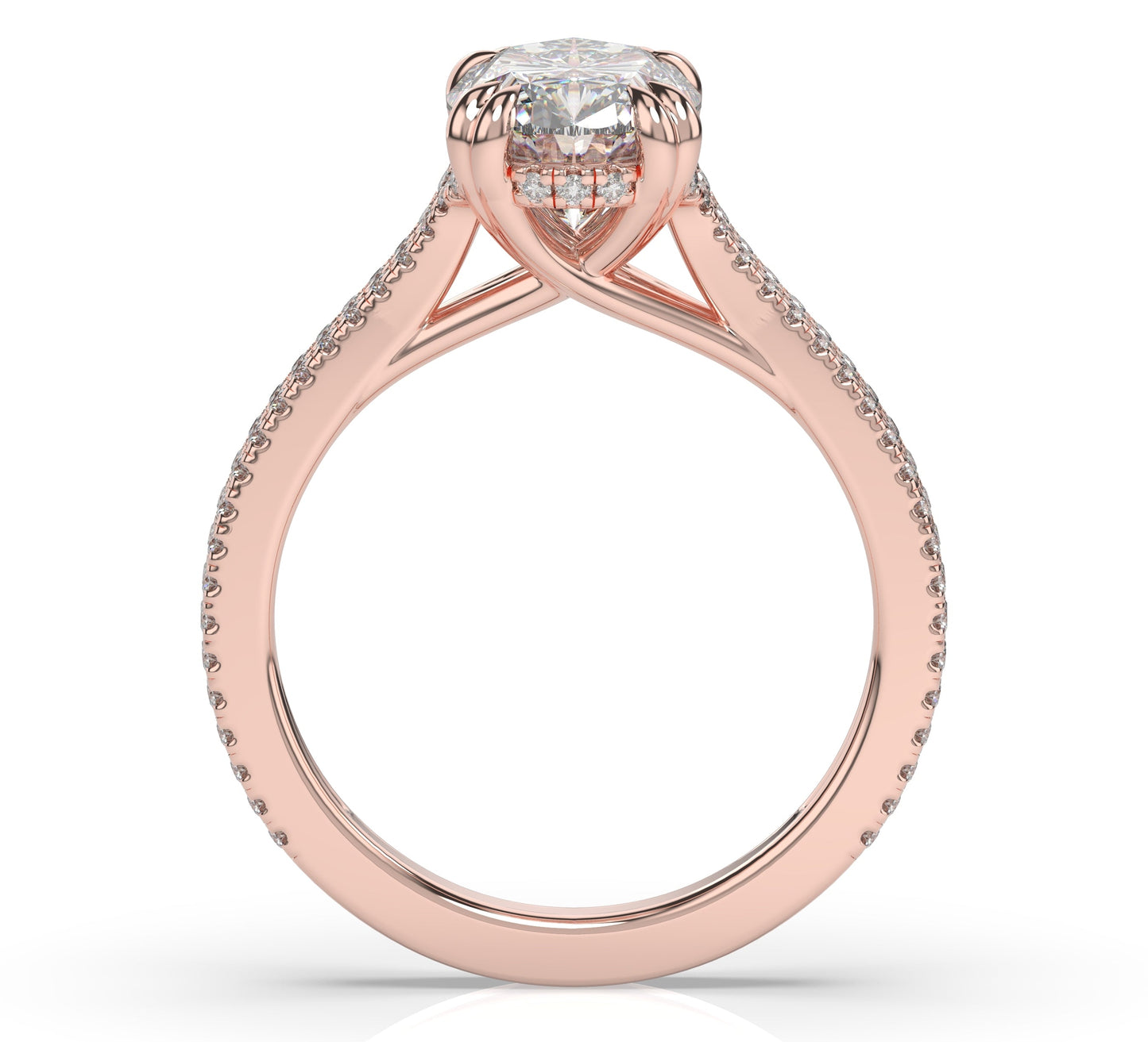 Oval Rose Gold Double Pave Hidden Halo Style Engagement Ring 