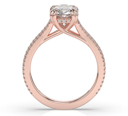 Oval Rose Gold Double Pave Hidden Halo Style Engagement Ring 