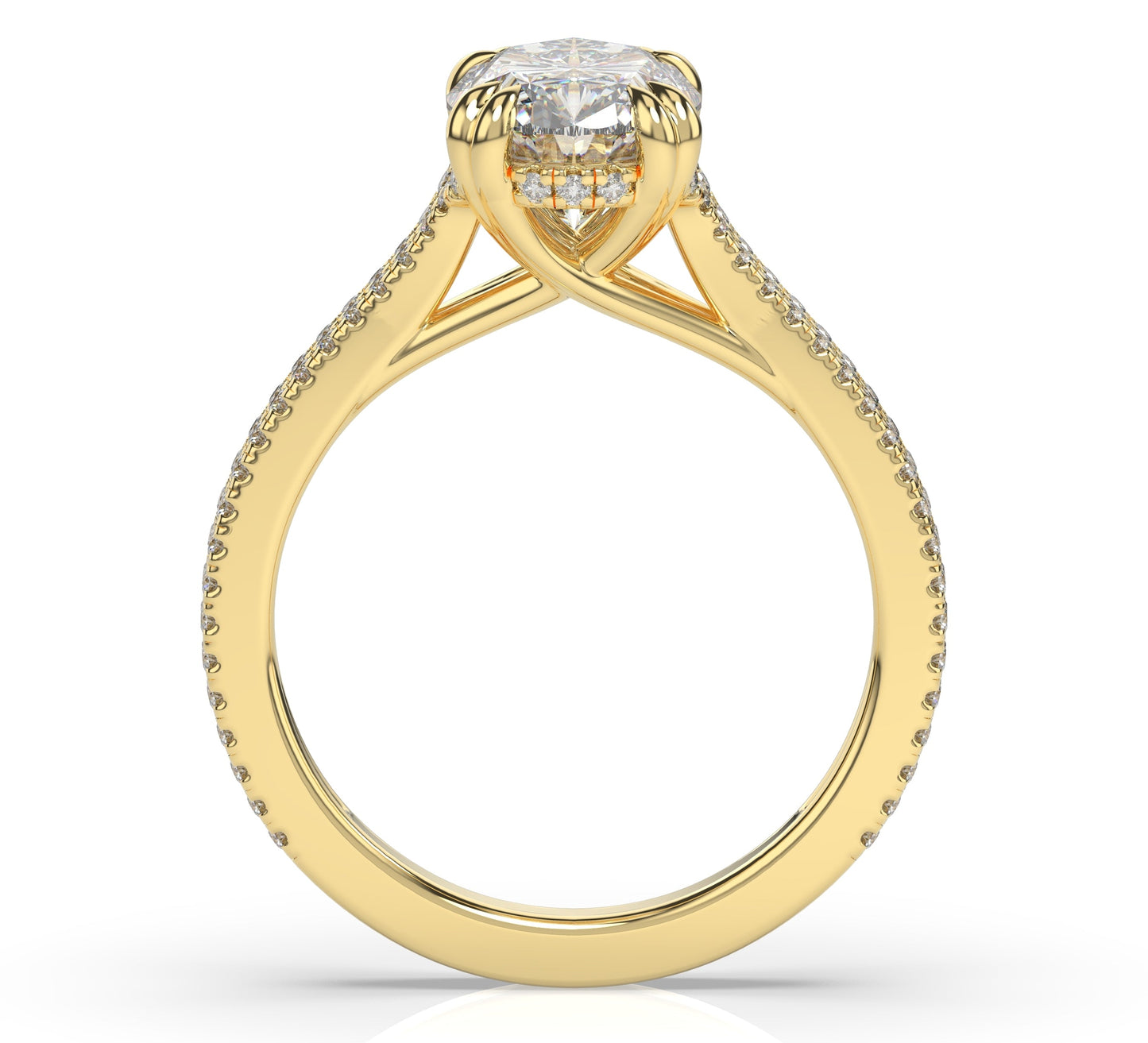 Oval Yellow Gold Double Pave Hidden Halo Style Engagement Ring 
