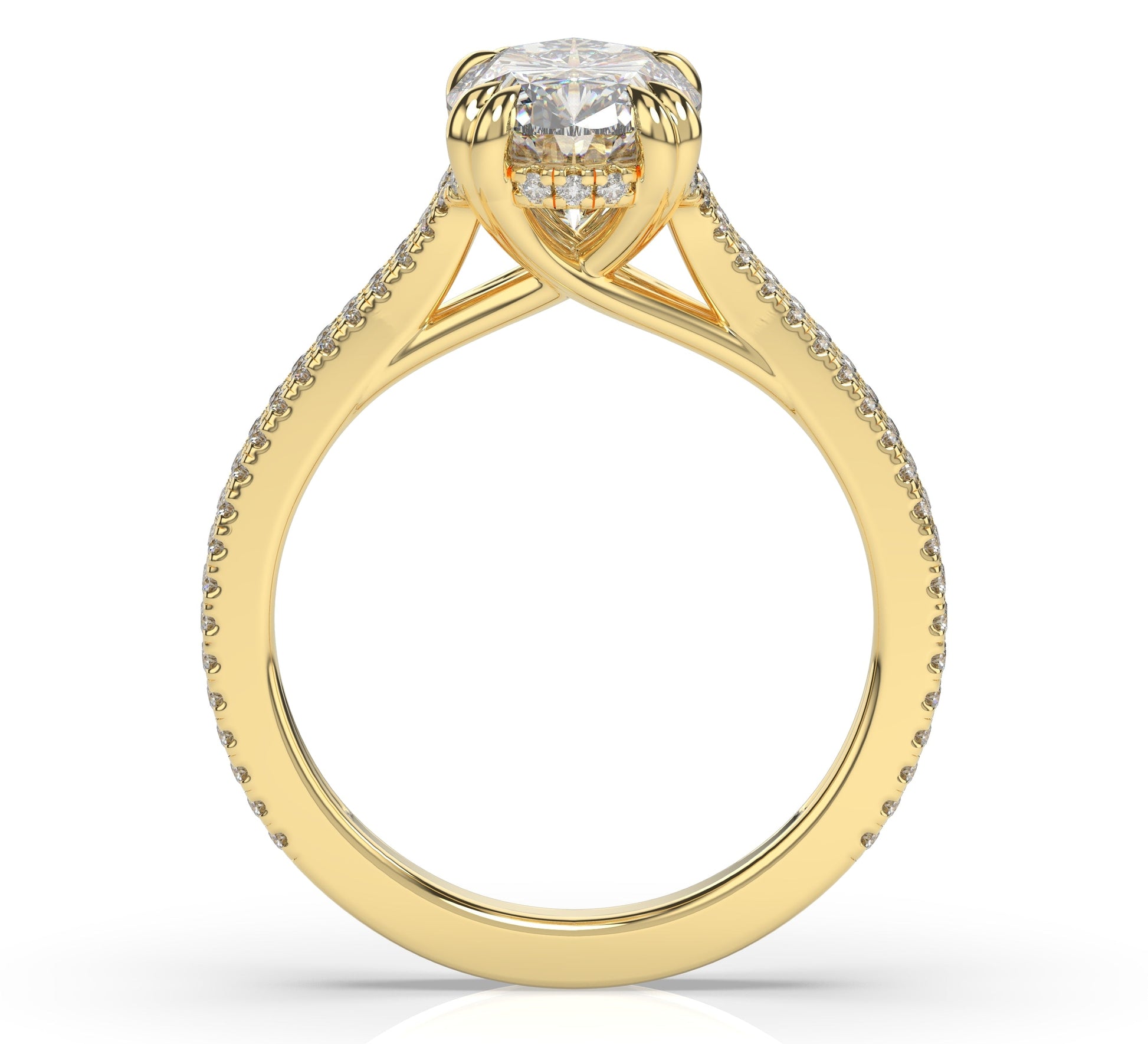 Oval Yellow Gold Double Pave Hidden Halo Style Engagement Ring 