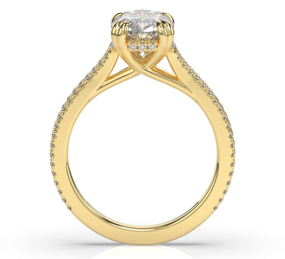 Oval Yellow Gold Double Pave Hidden Halo Style Engagement Ring 