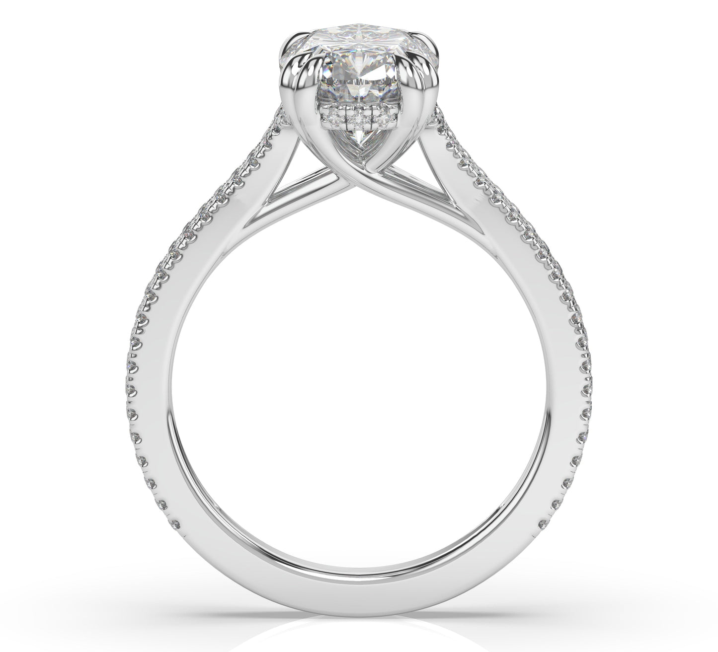 Oval White Gold Double Pave Hidden Halo Style Engagement Ring 