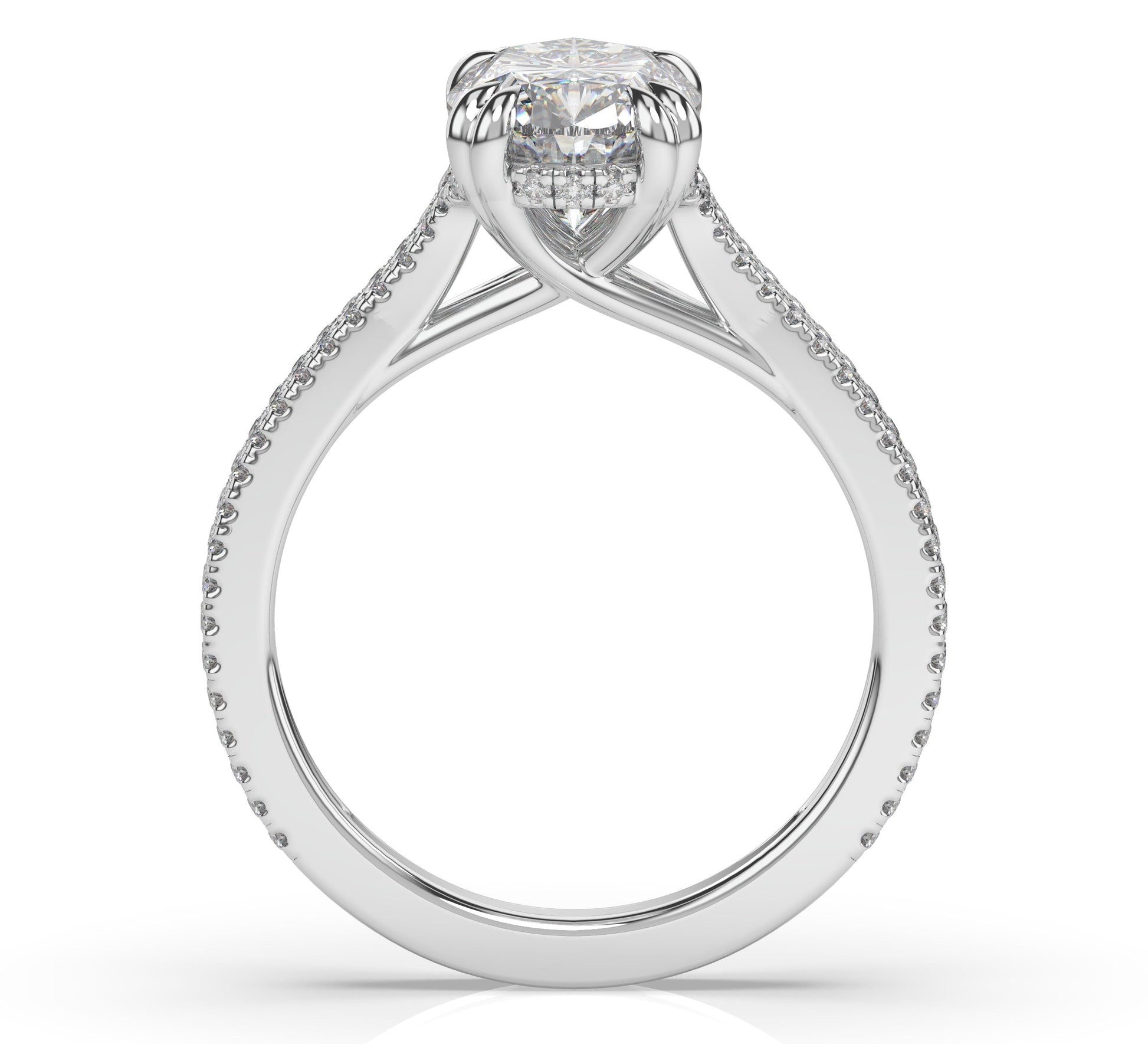 Oval White Gold Double Pave Hidden Halo Style Engagement Ring 