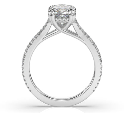 Oval White Gold Double Pave Hidden Halo Style Engagement Ring 