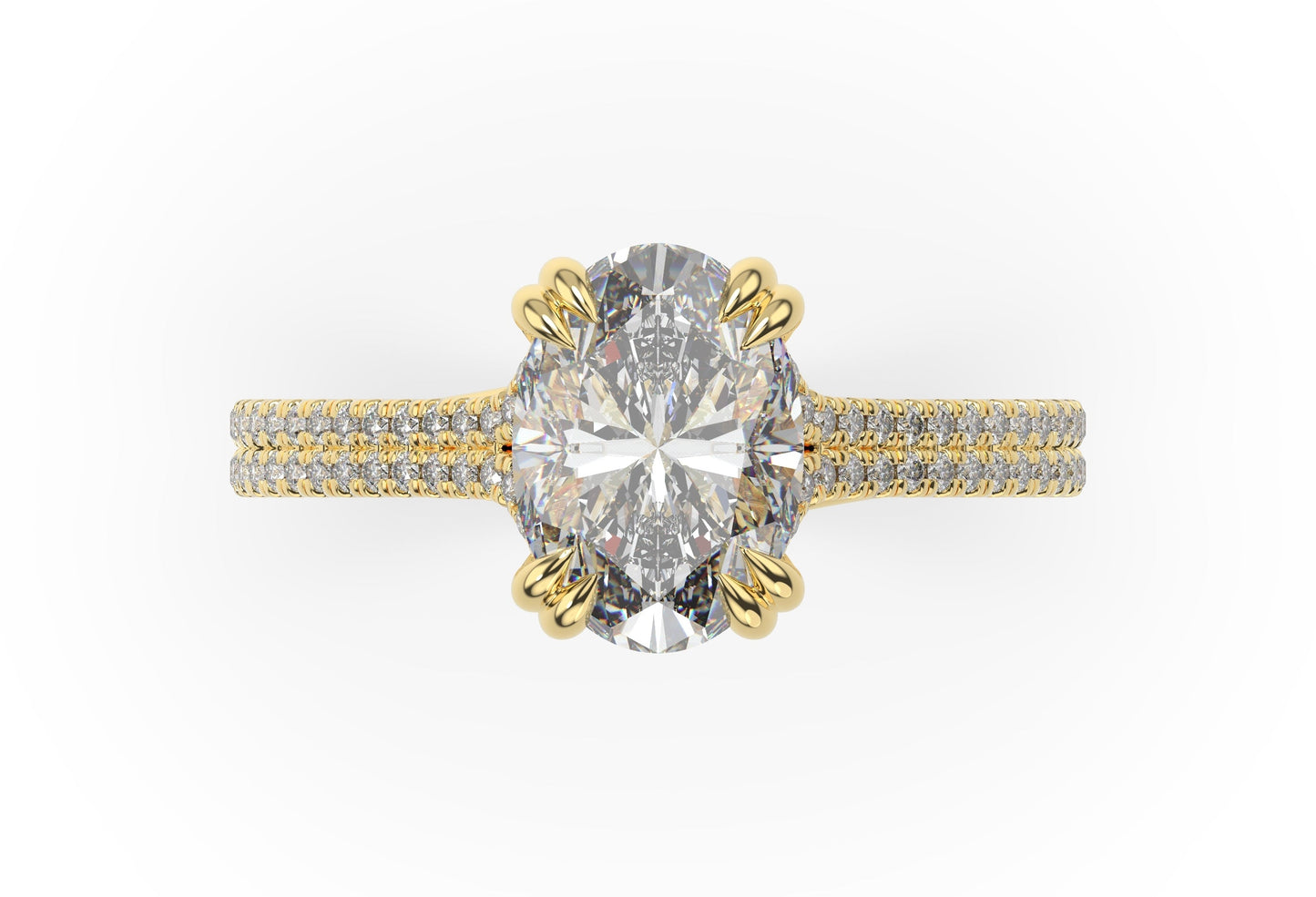 Oval Yellow Gold Double Pave Hidden Halo Style Engagement Ring 