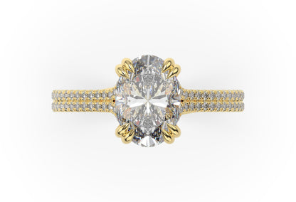 Oval Yellow Gold Double Pave Hidden Halo Style Engagement Ring 