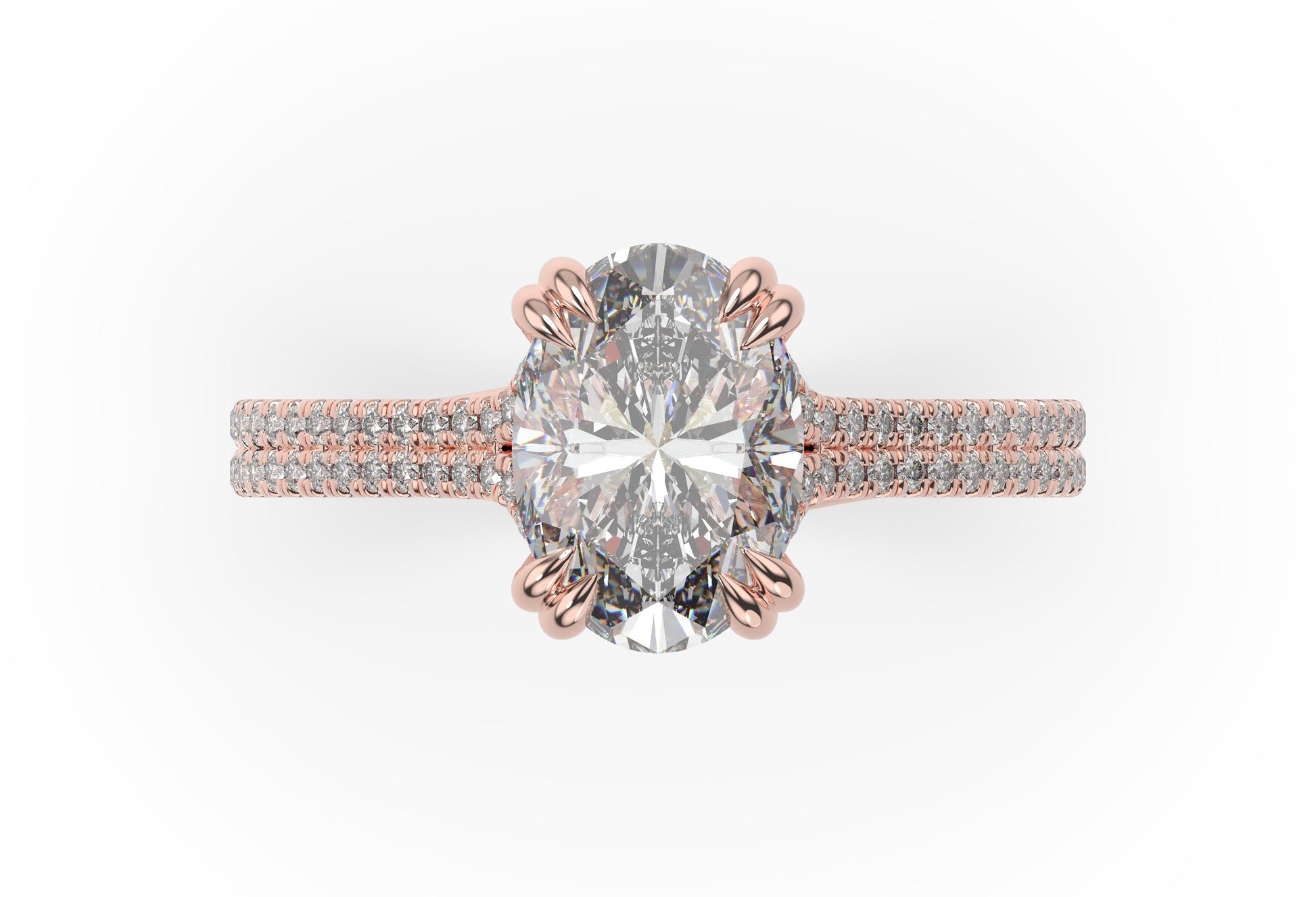 Oval Rose Gold Double Pave Hidden Halo Style Engagement Ring 