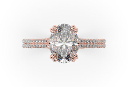 Oval Rose Gold Double Pave Hidden Halo Style Engagement Ring 
