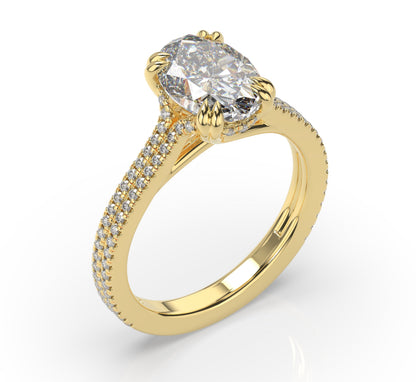 Oval Yellow Gold Double Pave Hidden Halo Style Engagement Ring 