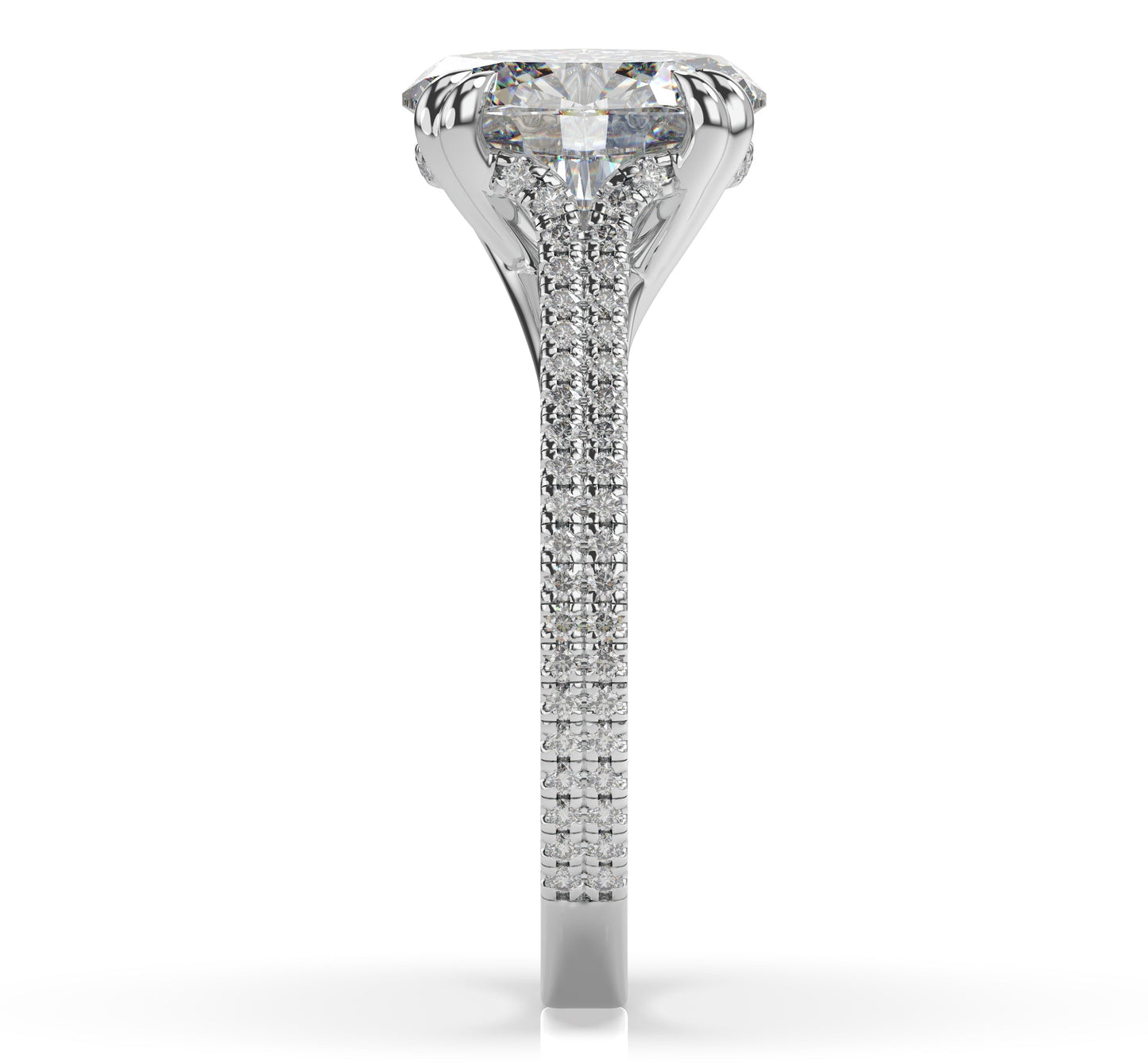 Oval White Gold Double Pave Hidden Halo Style Engagement Ring 
