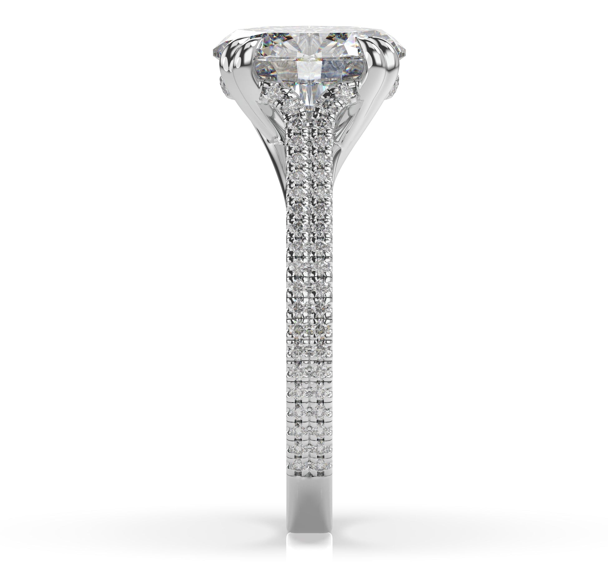 Oval White Gold Double Pave Hidden Halo Style Engagement Ring 