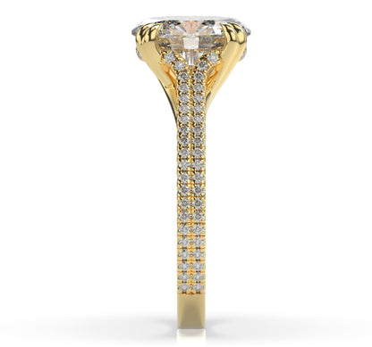 Oval Yellow Gold Double Pave Hidden Halo Style Engagement Ring 